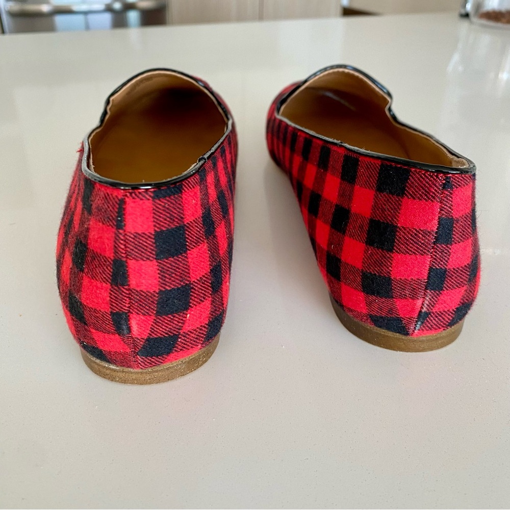 EUC J.Crew Red & Black Buffalo Plaid Loafers Sz 9, fits like 8.5 - Picture 5 of 7